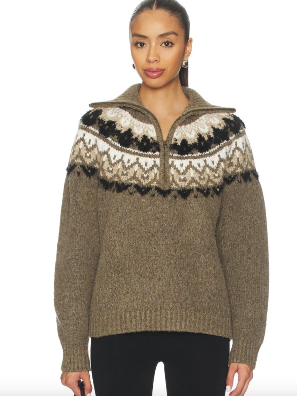 Joe's Jeans Wells Fairisle Sweater Neutral Fair Isle Brown Knit Wool Long Sleeve